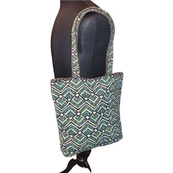 Vera Bradley "Rain Forest" Tote Blue Green Brown Pattern - Picture 2 of 12